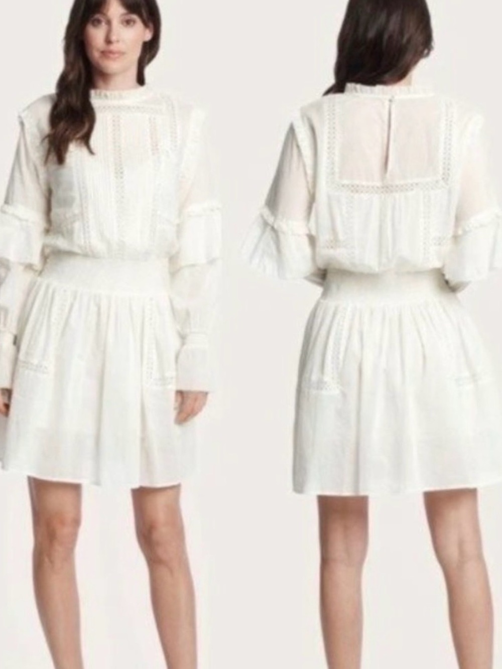 Frye White The Alley Smocked Crochet Lace Mini Dress
